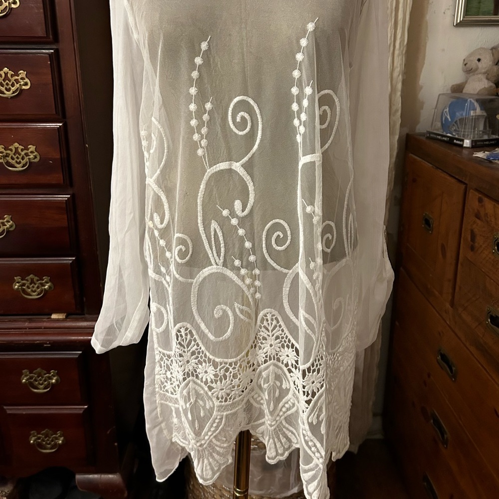 Sheer white embroidered Tunic